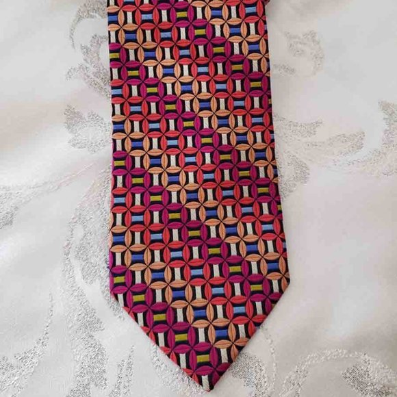 Paul Fredrick Silk Tie Handmade Multicolor Geometric Men's - Picture 2 of 2